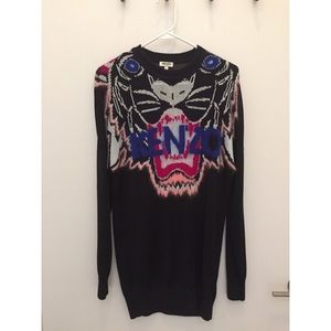 Kenzo black knit dress with rabbit fur