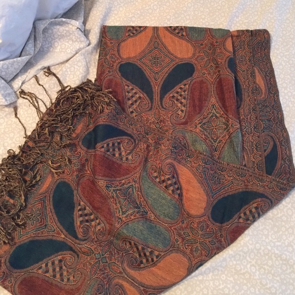 SOLD ✔️Pashmina teal, brown, & tan scarf - Picture 2 of 3