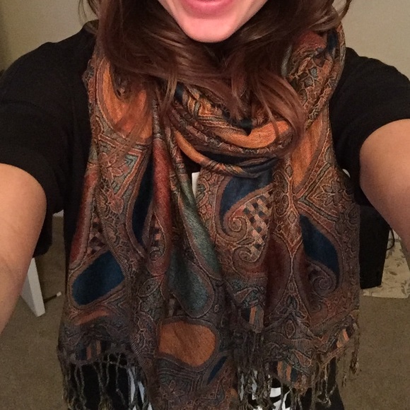 SOLD ✔️Pashmina teal, brown, & tan scarf - Picture 3 of 3