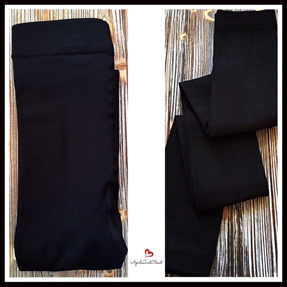 BLACK PLUSH FLEECE FOOTLESS TIGHTS LEGGINGS - Picture 5 of 7