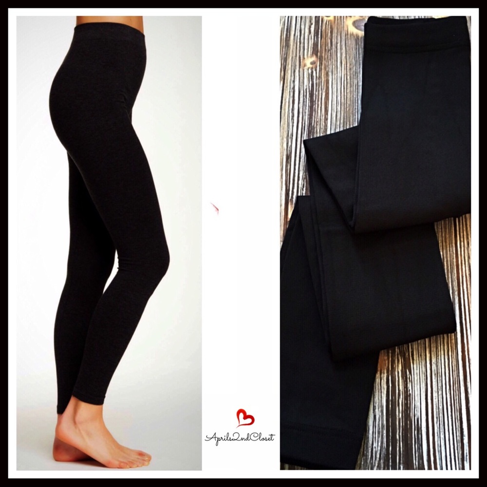 BLACK PLUSH FLEECE FOOTLESS TIGHTS LEGGINGS - Picture 6 of 7
