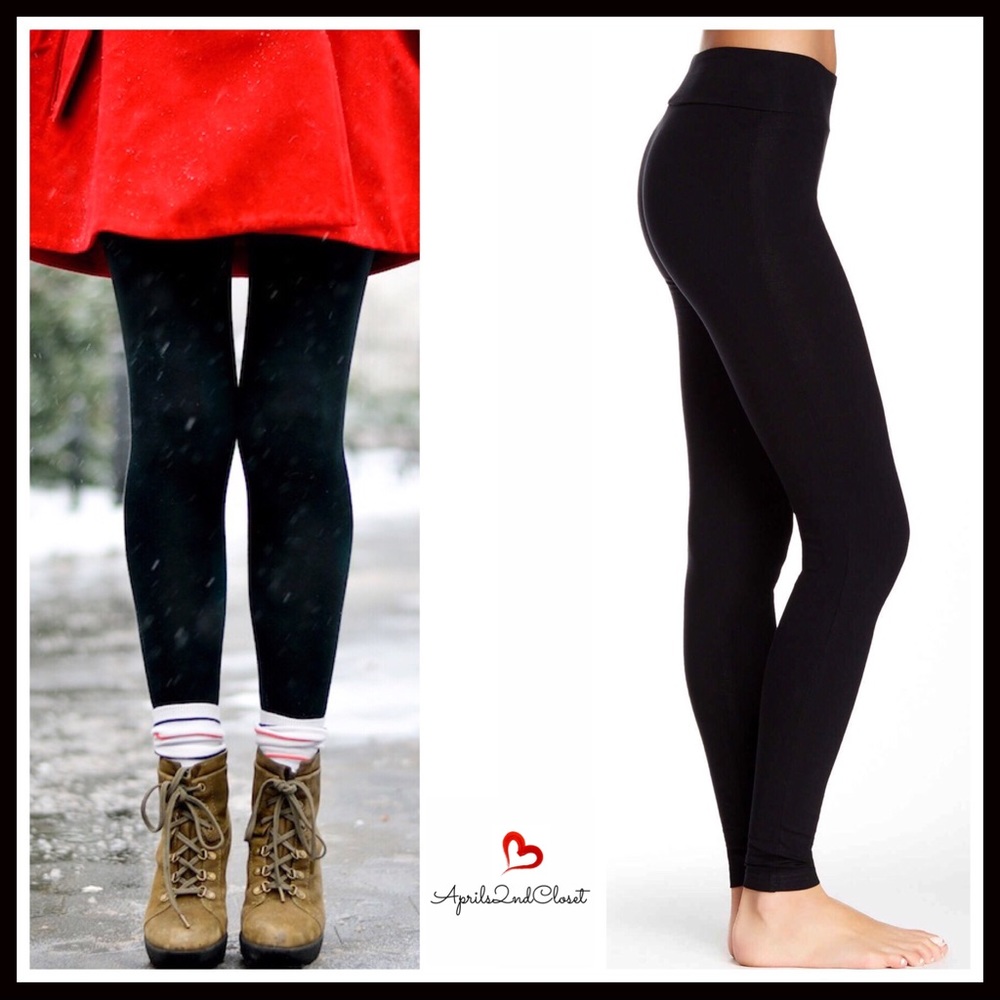BLACK PLUSH FLEECE FOOTLESS TIGHTS LEGGINGS - Picture 7 of 7