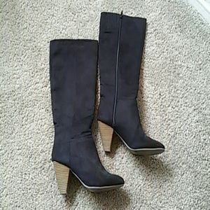 Old Navy Black Suede Knee-High Boots, Sz 6