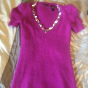 Sexy magenta sweater dress