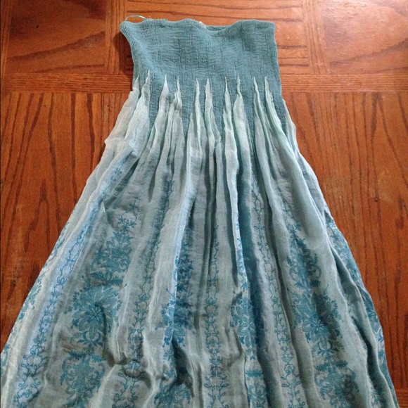 Blue handmade floral strapless tube dress - Picture 1 of 4