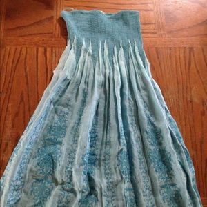 Blue handmade floral strapless tube dress