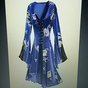 XXL Purple velvet gold dragon print dress