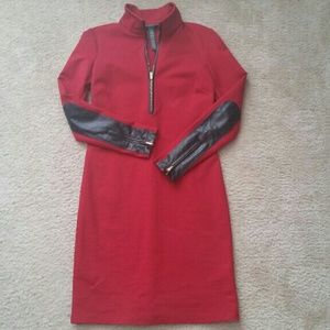 Ralph Lauren Red Fitted Dress w/ Leather Patches