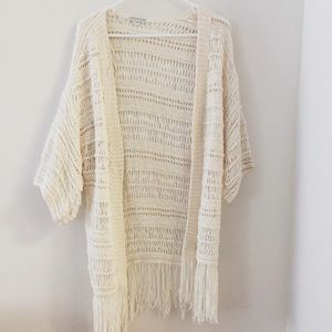 Cream knit fringe sweater