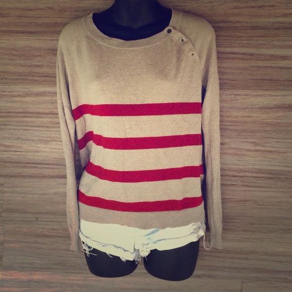 LOFT Tops - Ann Taylor LOFT taupe and cherry red striped top