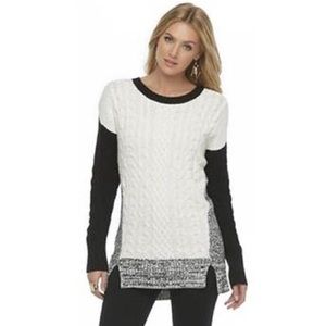 Cable Knit Color Block Tunic Sweater