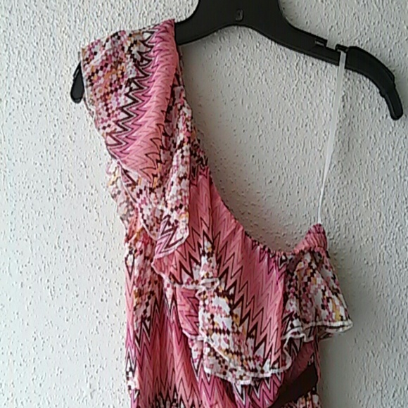 Nwot Pink, Ruffle, One Sleeve Maxi Dress, Sz S - Picture 3 of 4