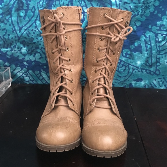 Tan leather lace up boots