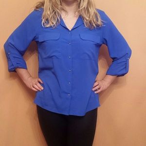 Blue button down blouse