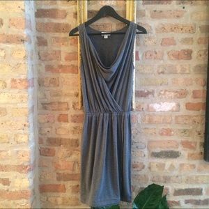 Faux wrap dress with cowl neck detail.