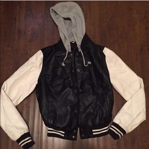 black and white faux leather jacket