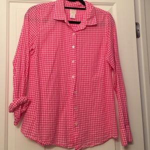 JCrew "Perfect Shirt" pink and white gingham