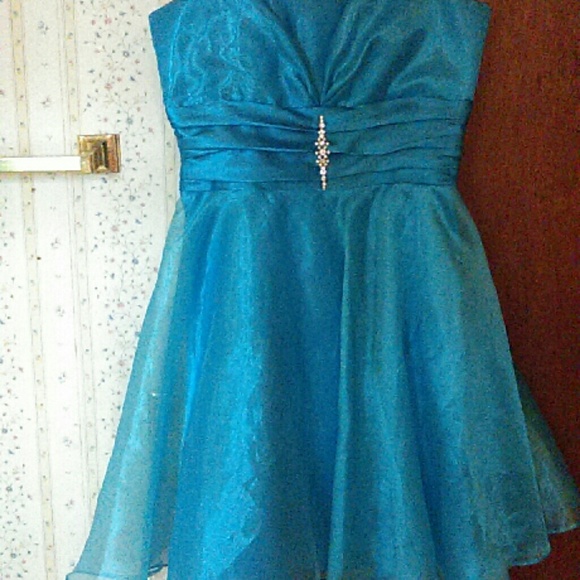 Baby blue strapless dress