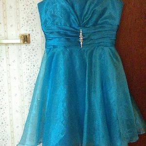Baby blue strapless dress