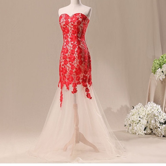 New Prom dress red and nude lace  size 4