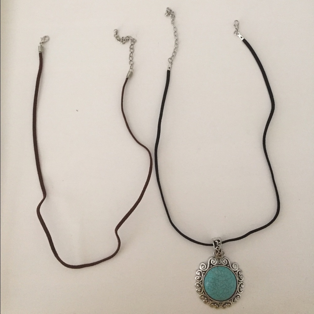 Sun Dial Natural Turquoise Stone + Silver Scroll Pendant - Picture 3 of 4