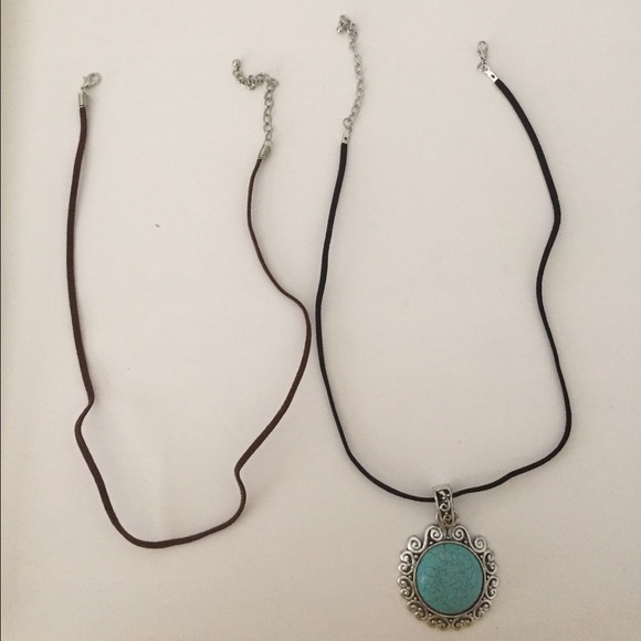 Sun Dial Natural Turquoise Stone + Silver Scroll Pendant - Picture 3 of 4