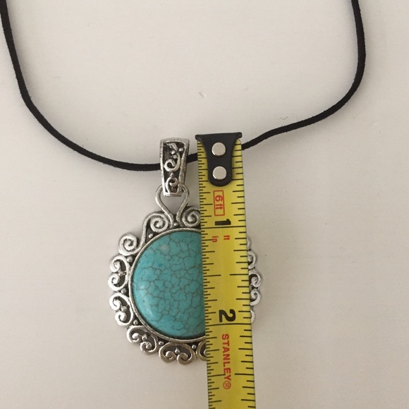 Sun Dial Natural Turquoise Stone + Silver Scroll Pendant - Picture 4 of 4