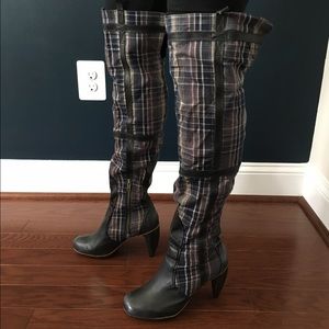 J SHOES over the knee plaid boots
