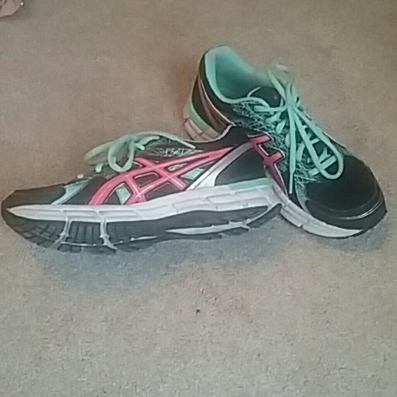 Black and turquoise blue asics gel tennis shoe's - Picture 1 of 3