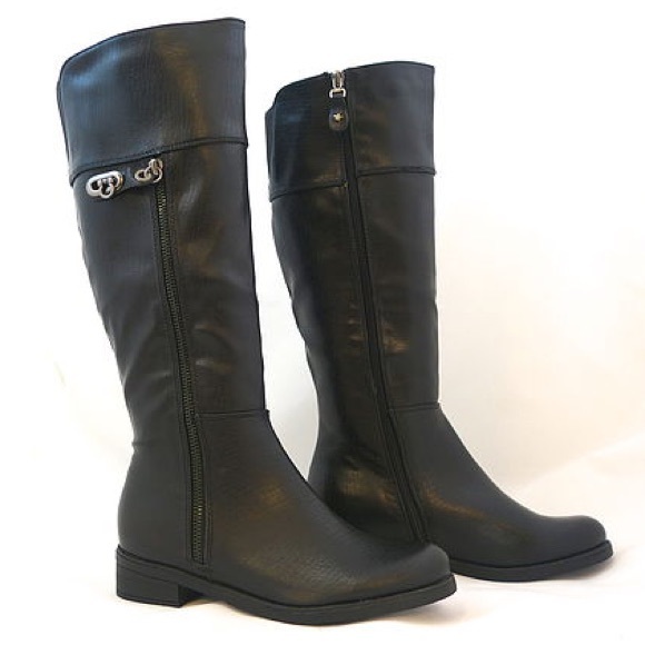 Black Riding Boot 1.5" Heels - Picture 2 of 4