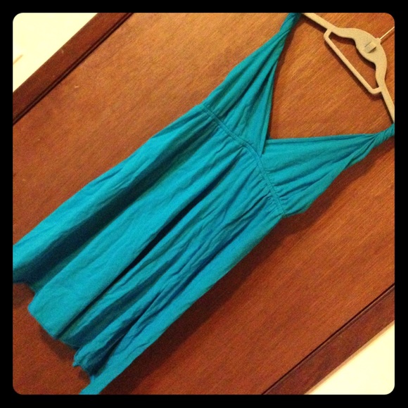 Teal rolled strap tank top dress
