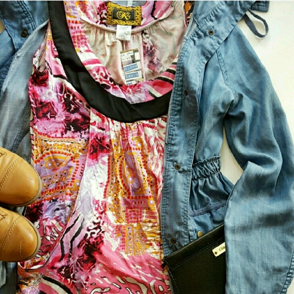 🌟 HP 🌟 Rare Bold Hot Pink Print Dress KLS Size Large - Picture 3 of 9