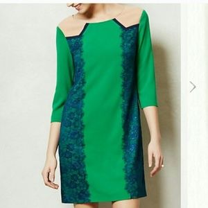 Anthropologie lace dress- navy, green, cream