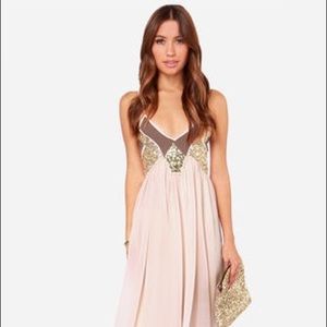 Peach Sequin Chiffon Maxi Dress