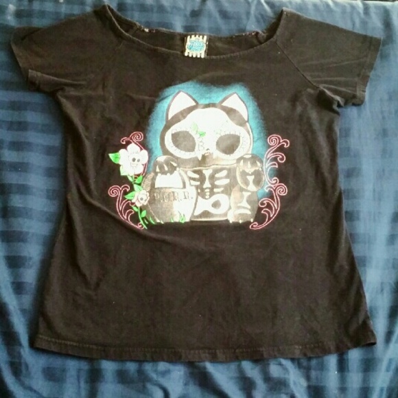 Day of The Dead Kitty Cat Off Shoulder Babydoll