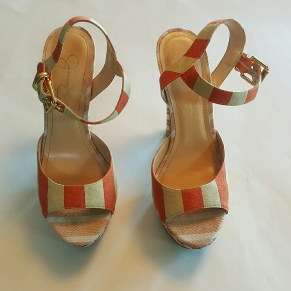 Jessica Simpson Orange Striped Buckle Platforms - Picture 2 of 4