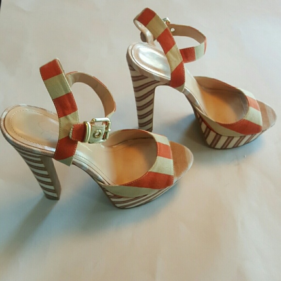 Jessica Simpson Orange Striped Buckle Platforms - Picture 3 of 4