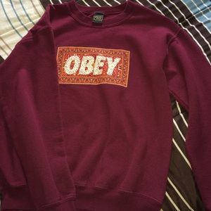 Obey burgundy crew neck