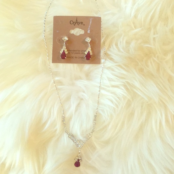 Ruby drop necklace and earrings set
