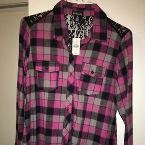 Nwt Wet Seal Plaid Lace Top size XL