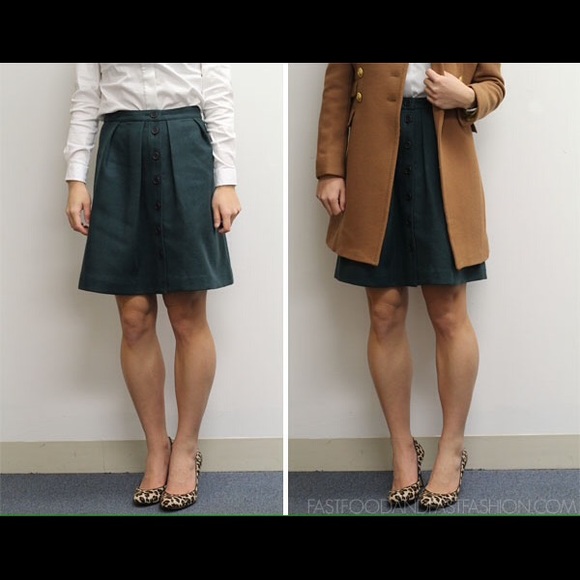 ISO Green J.Crew Flare Skirt Double Serge Wool; 00