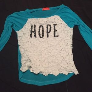 Long sleeve lace HOPE shirt.