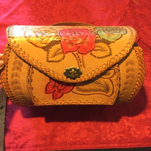 Vintage leather Mexican crossbody handbag