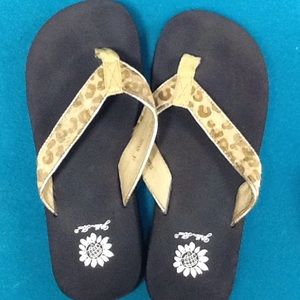 Yellow box flip flops