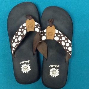 Yellow box flip flops