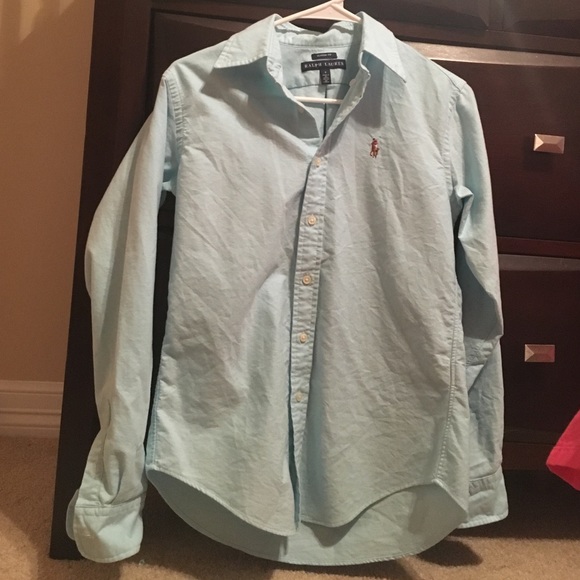 button up light blue polo