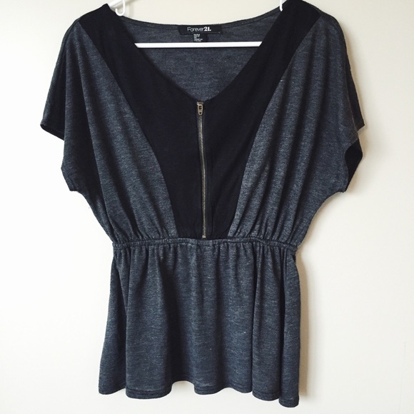 Forever 21 Black & Gray Zipper Blouse