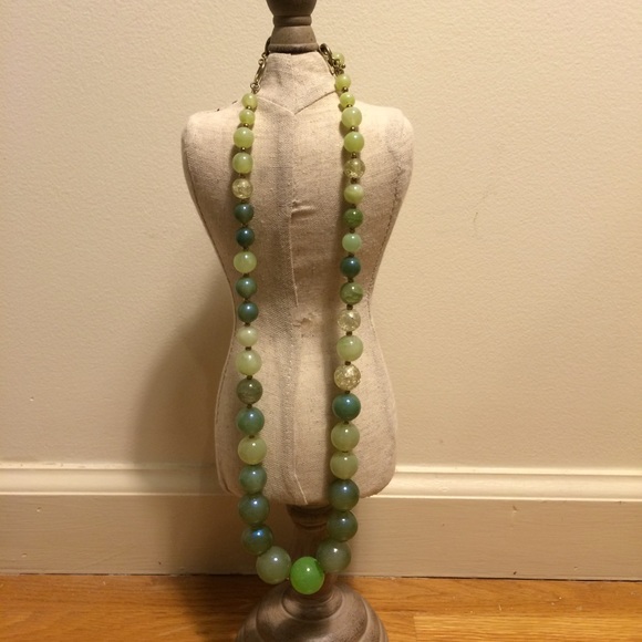 Monet Green Glass Beaded Necklace
