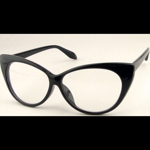 😘 BLACK VINTAGE LOOK CAT EYE  FRAME GLASSES*NEW* - Picture 2 of 4