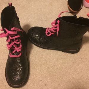 Black and pink sparkle boots